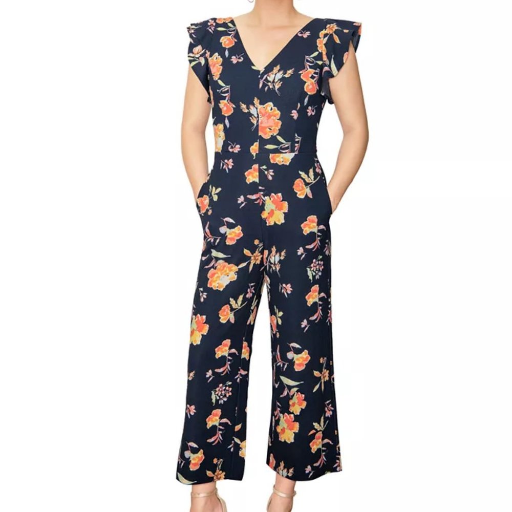 new RACHEL ROY romper floral navy coral bouquet Magnolia Jumpsuit XXL cropped